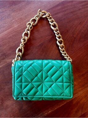 Zara Quilted Green Shoulder Bag with Gold Chain